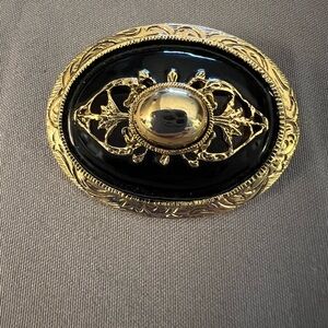 Elegant Gold Tone and Black Brooch Vintage